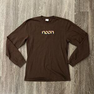 EUC Noah NYC Embroidered Rainbow Logo Brown Long Sleeve T-Shirt Sz M Streetwear